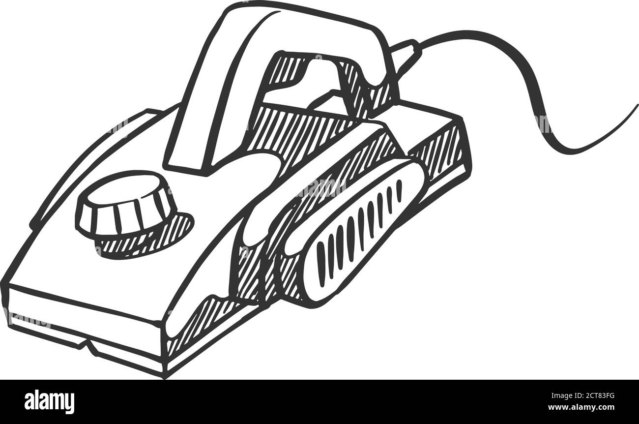 Icône de rabot à main électrique dans un style d'esquisse. Illustration ...