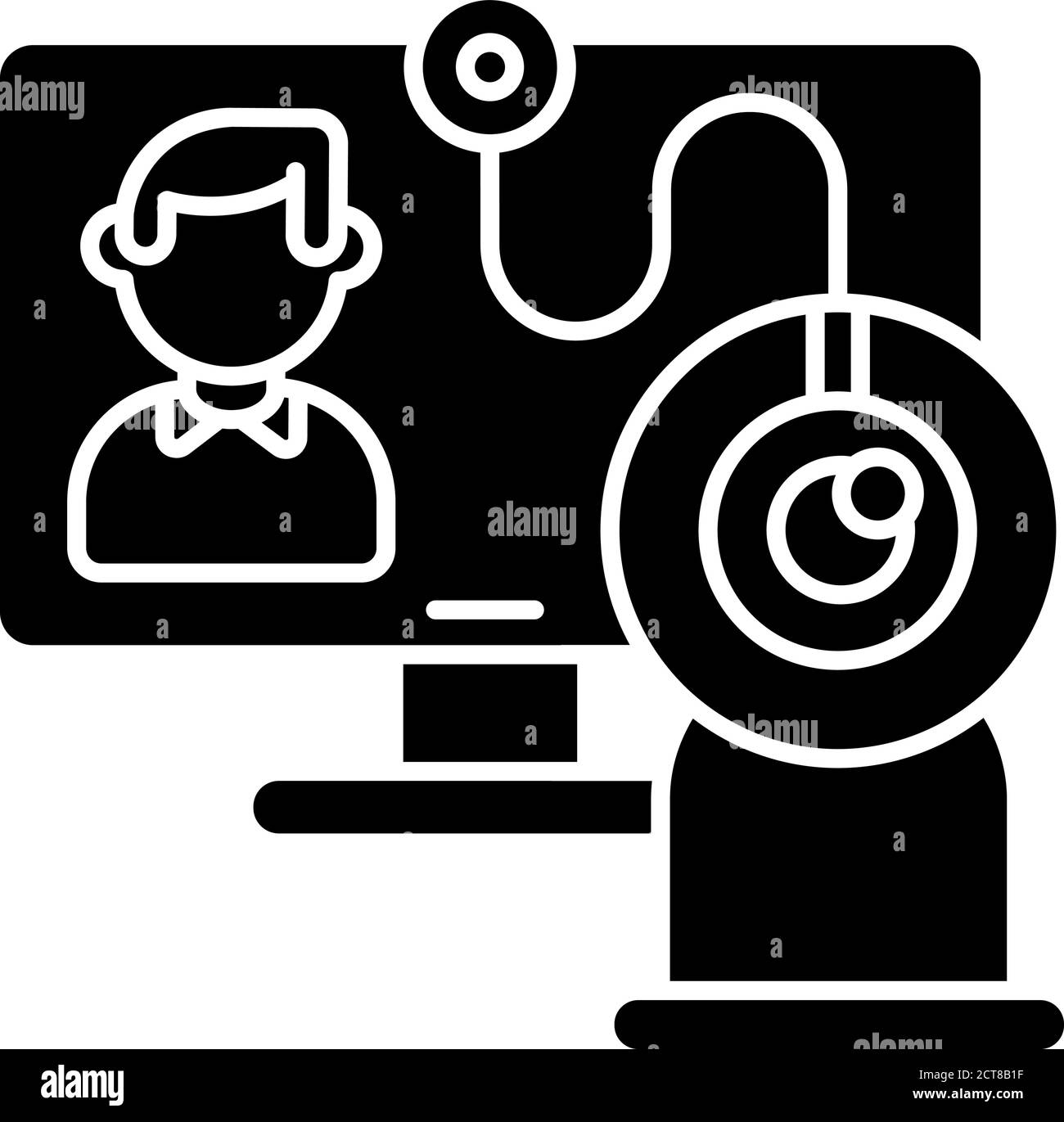 Icône de glyphe noir de chat vidéo Illustration de Vecteur