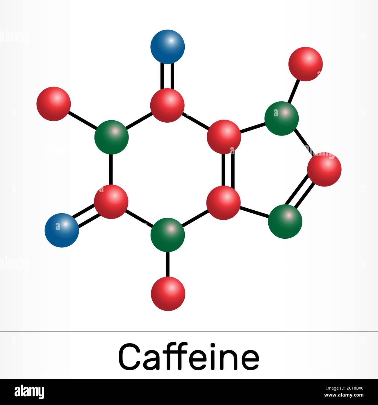 Caféine, alcaloïde purine, molécule de médicament psychoactif. Emballage en papier pour médicaments. Illustration vectorielle Illustration de Vecteur