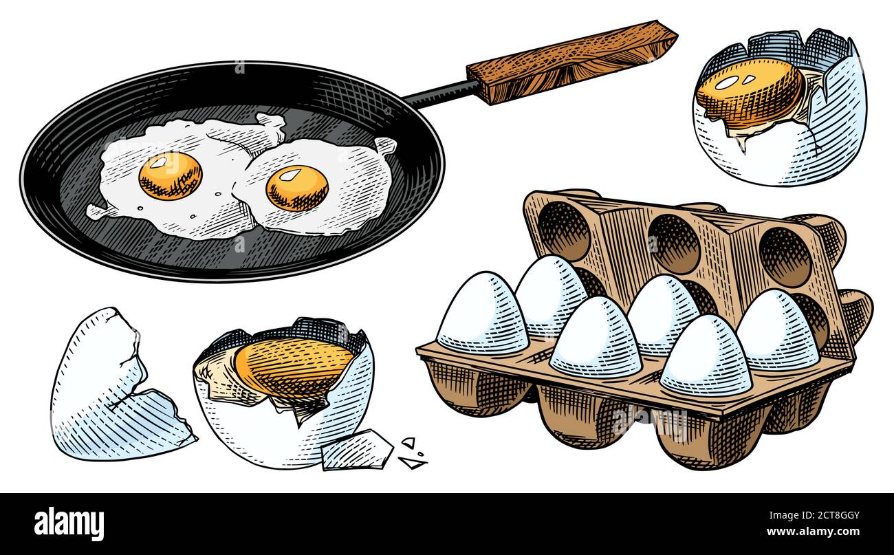 illustration vectorielle d'oeufs brouillés dans une poêle à frire. style  dessiné. œuf au plat dans une casserole. illustration de petit-déjeuner aux  œufs. omelette de lettrage. 6655601 Art vectoriel chez Vecteezy