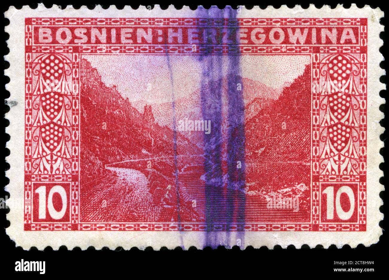 Timbre-poste de Bosnie-Herzégovine sous la règle austro-hongroise Dans la série paysages publiée en 1906 Banque D'Images
