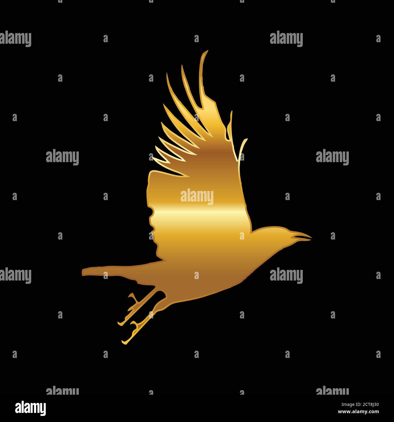 Un logo d'illustration vectoriel de corbeau d'oiseau doré dans arrière-plan noir Illustration de Vecteur