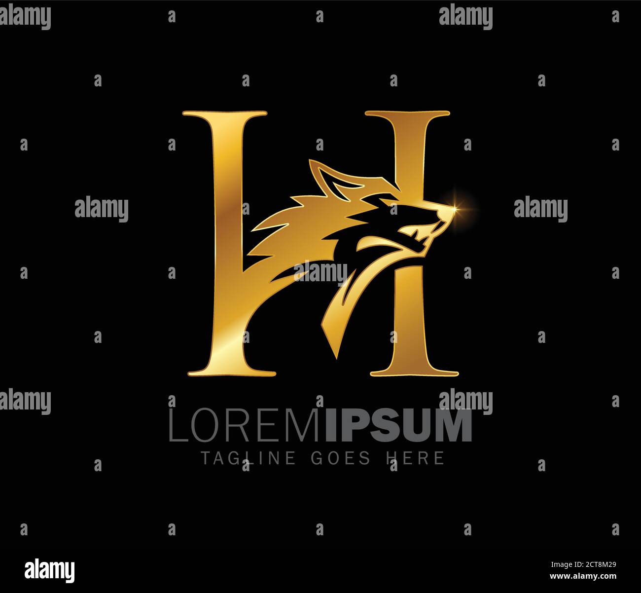 Illustration vectorielle de la lettre H du monogramme initial du loup d'or Logo Illustration de Vecteur