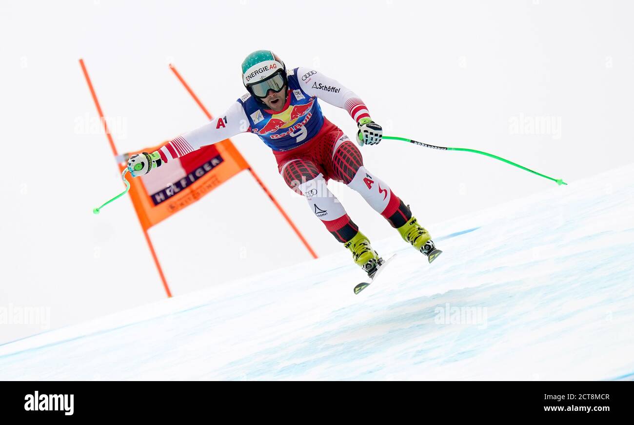 Vincent Kriechmayr lors de l'épreuve de descente des hommes pour la coupe du monde de ski alpin FIS 2019-20 à Kitzbuhel, Autriche. CRÉDIT PHOTO: © MARK PAIN / ALAMY Banque D'Images