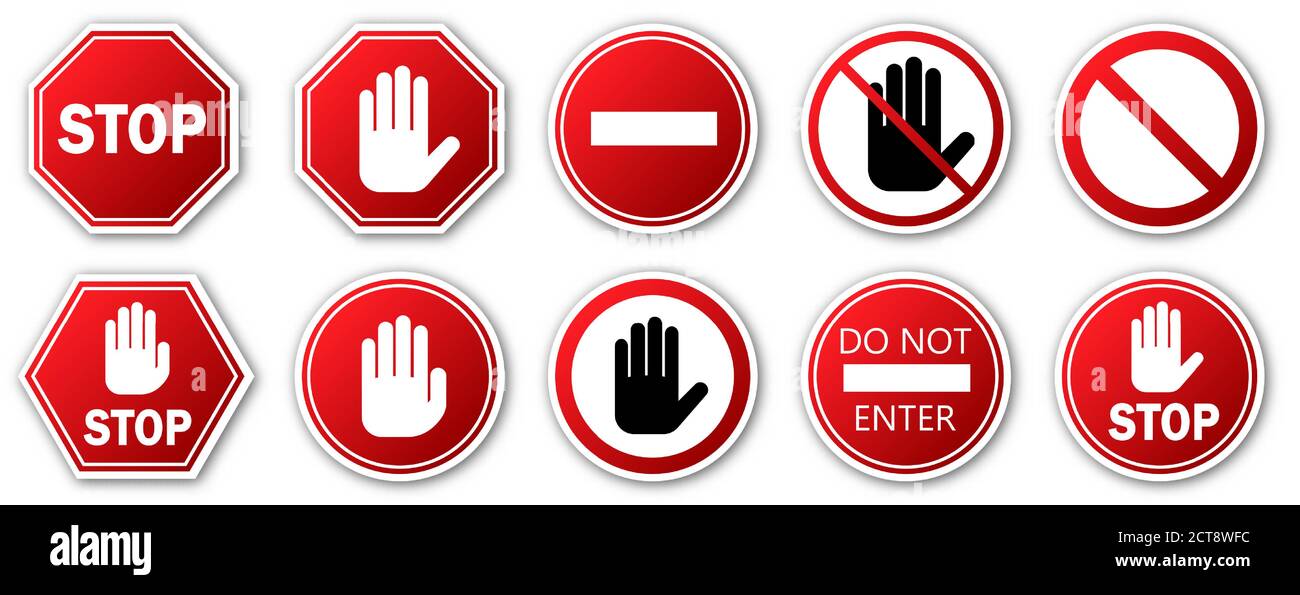 DES PANNEAUX D'ARRÊT sont mis en place. Panneau stop rouge avec ombre. Illustration vectorielle. Panneaux d'avertissement isolés Illustration de Vecteur