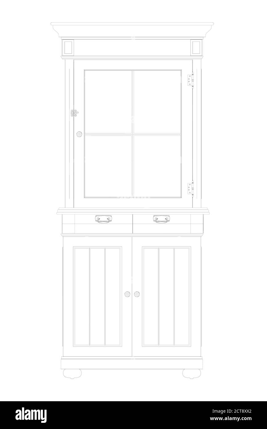 Le contour d'une armoire en bois. Buffets décoratifs. Vue avant. Illustration vectorielle Illustration de Vecteur