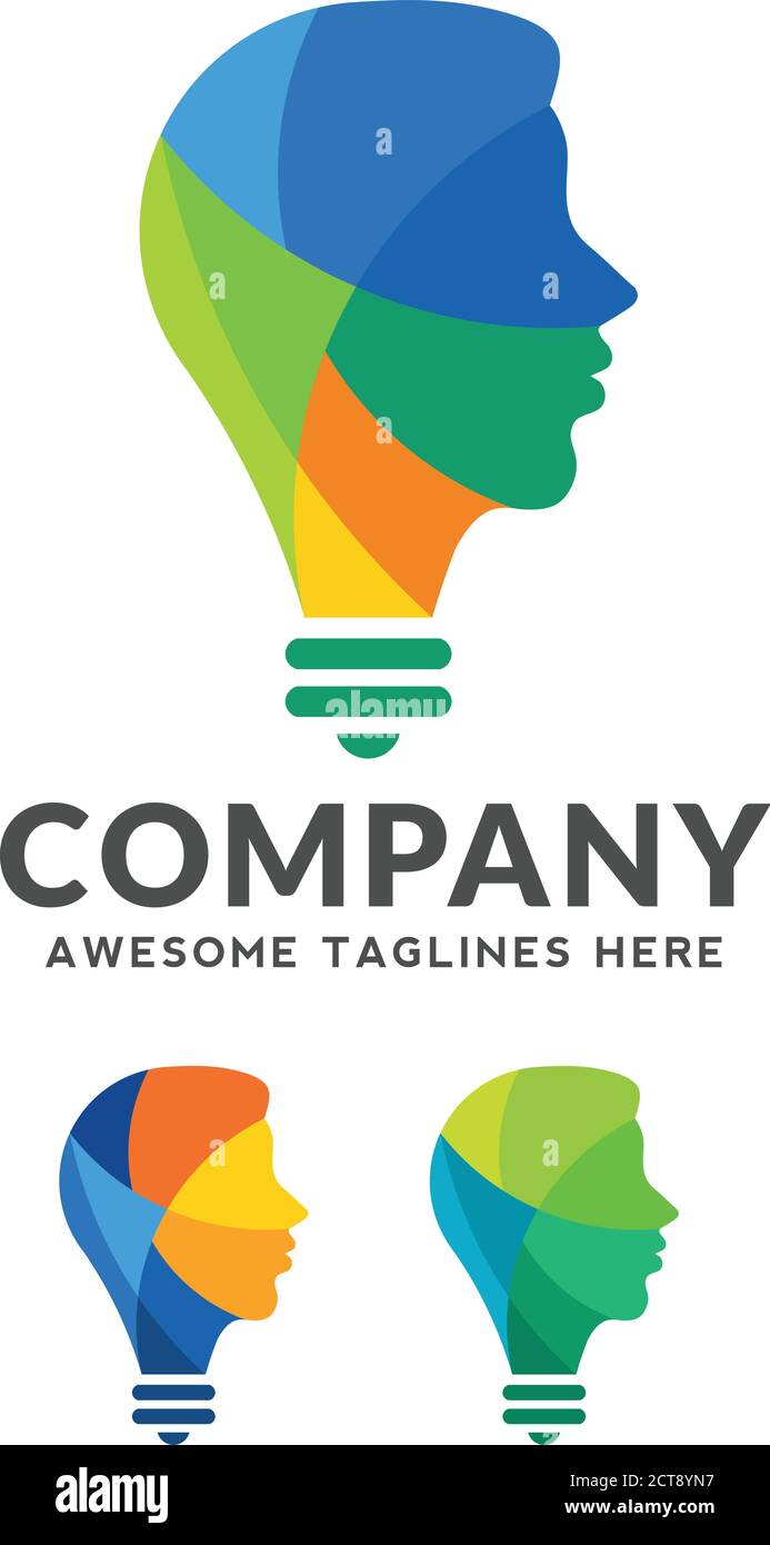 Concept cerveau coloré créatif, logo vecteur de personne intelligent, logo créatif combinant une ampoule avec un design de tête humaine Illustration de Vecteur