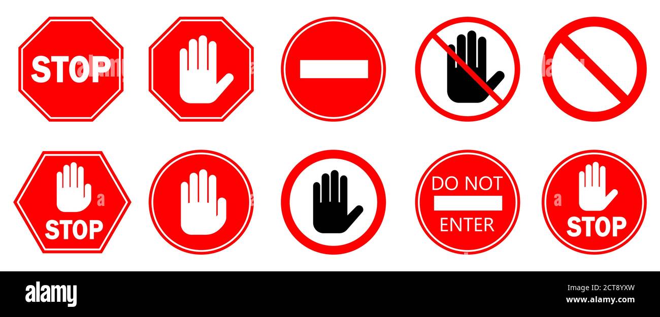 DES PANNEAUX D'ARRÊT sont mis en place. Panneau d'arrêt rouge isolé. Illustration vectorielle. Panneaux stop Hand Illustration de Vecteur