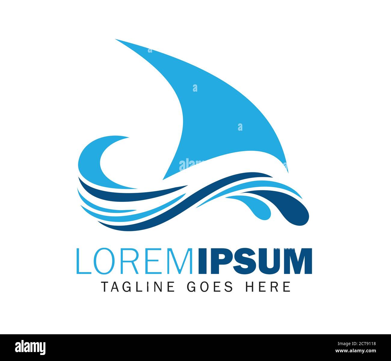 Illustration vectorielle de l'onde d'eau et du logo de la voile dans la zone de liste déroulante de couleur bleue Illustration de Vecteur