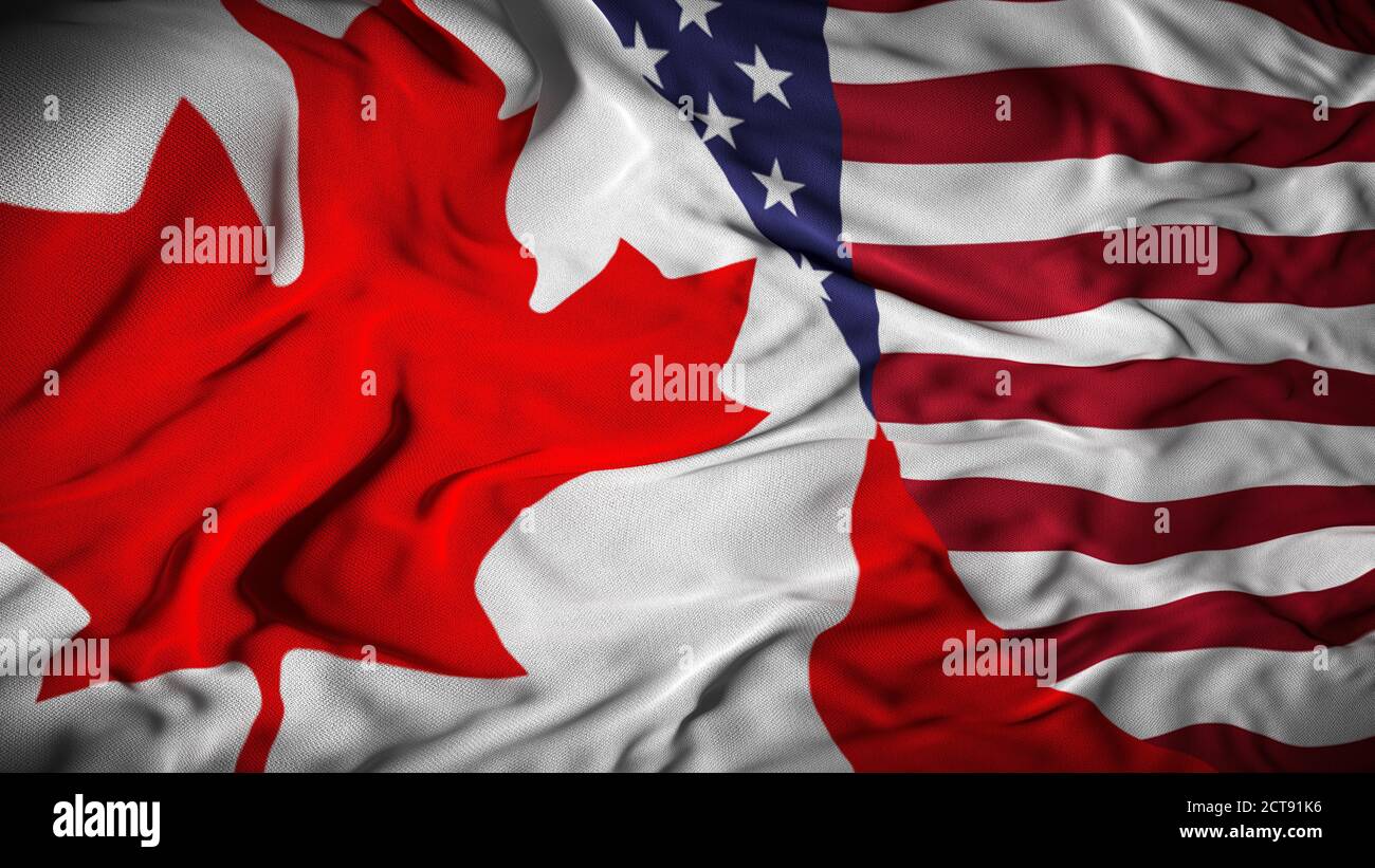 Drapeau combiné Canada - États-Unis | Canada et États-Unis Concept de relations - Illustration 3D Banque D'Images