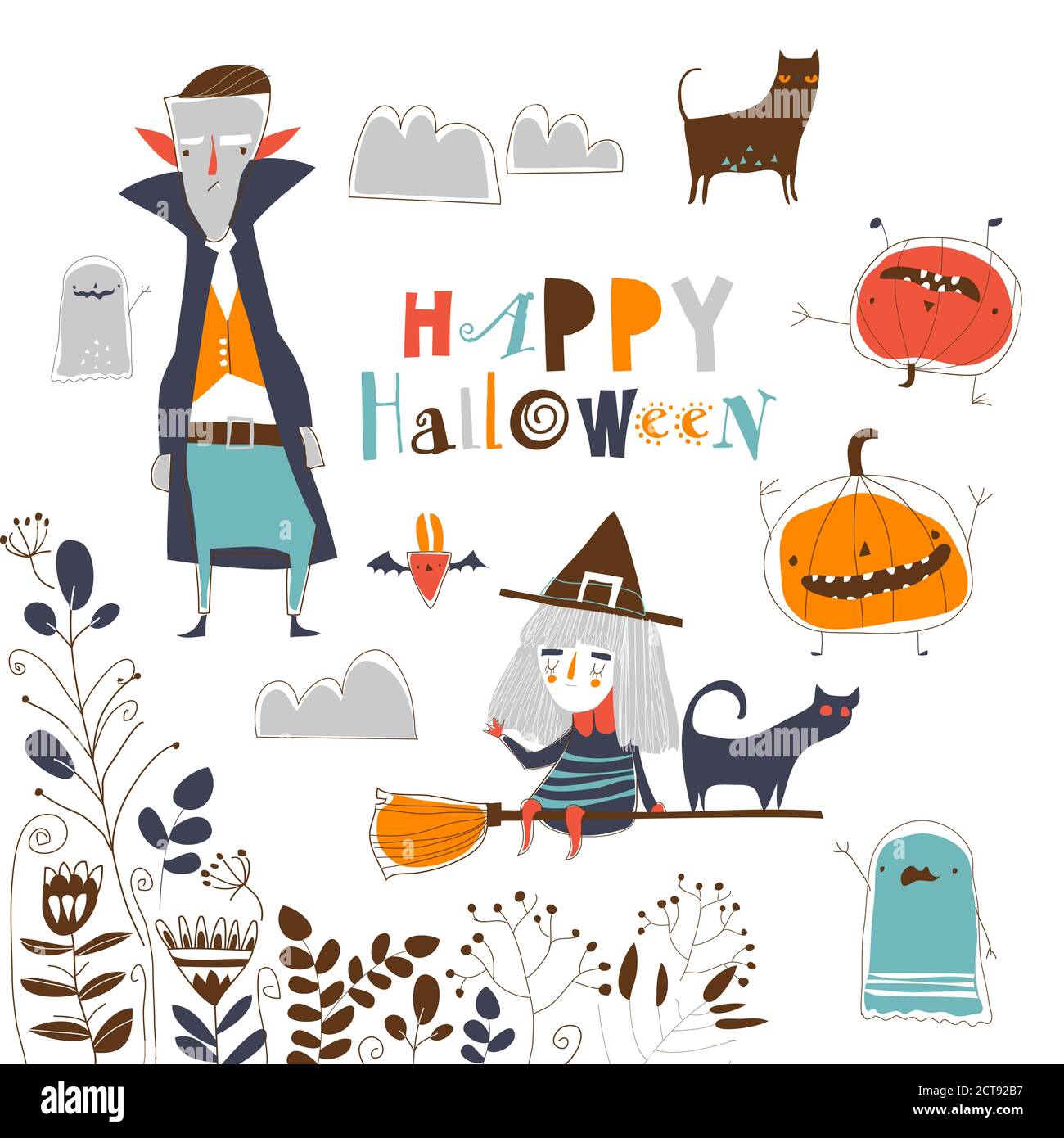 Ensemble de personnages d'Halloween sur fond blanc Illustration de Vecteur