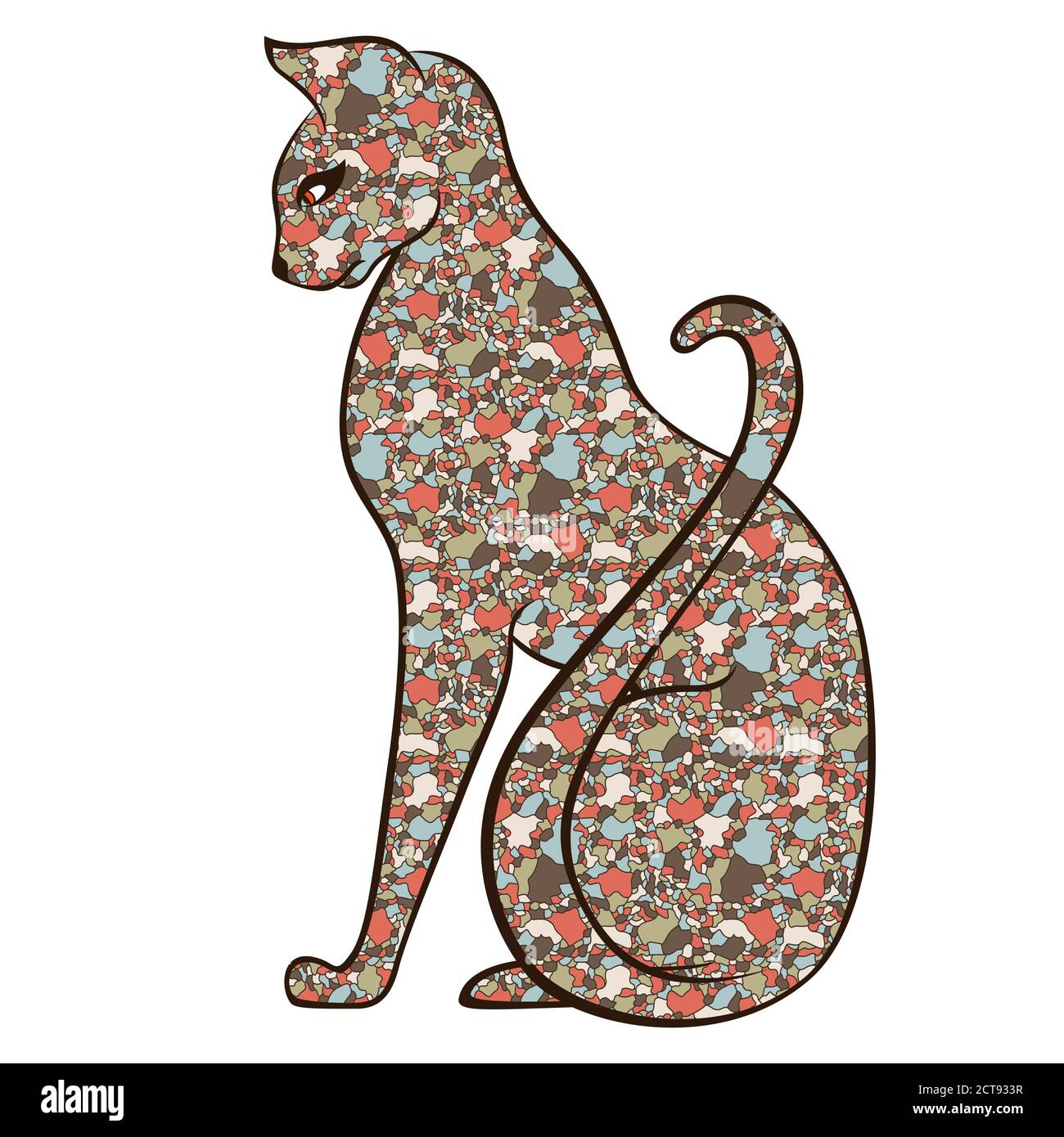 Le Chat Bouleverse Et Serieux Avec Sa Tete Vers Le Bas Avec Le Corps Est Fait De Formes Colorees De Mosaique Muette Isolees Sur Le Fond Blanc Illustration Vectorielle Image Vectorielle Stock