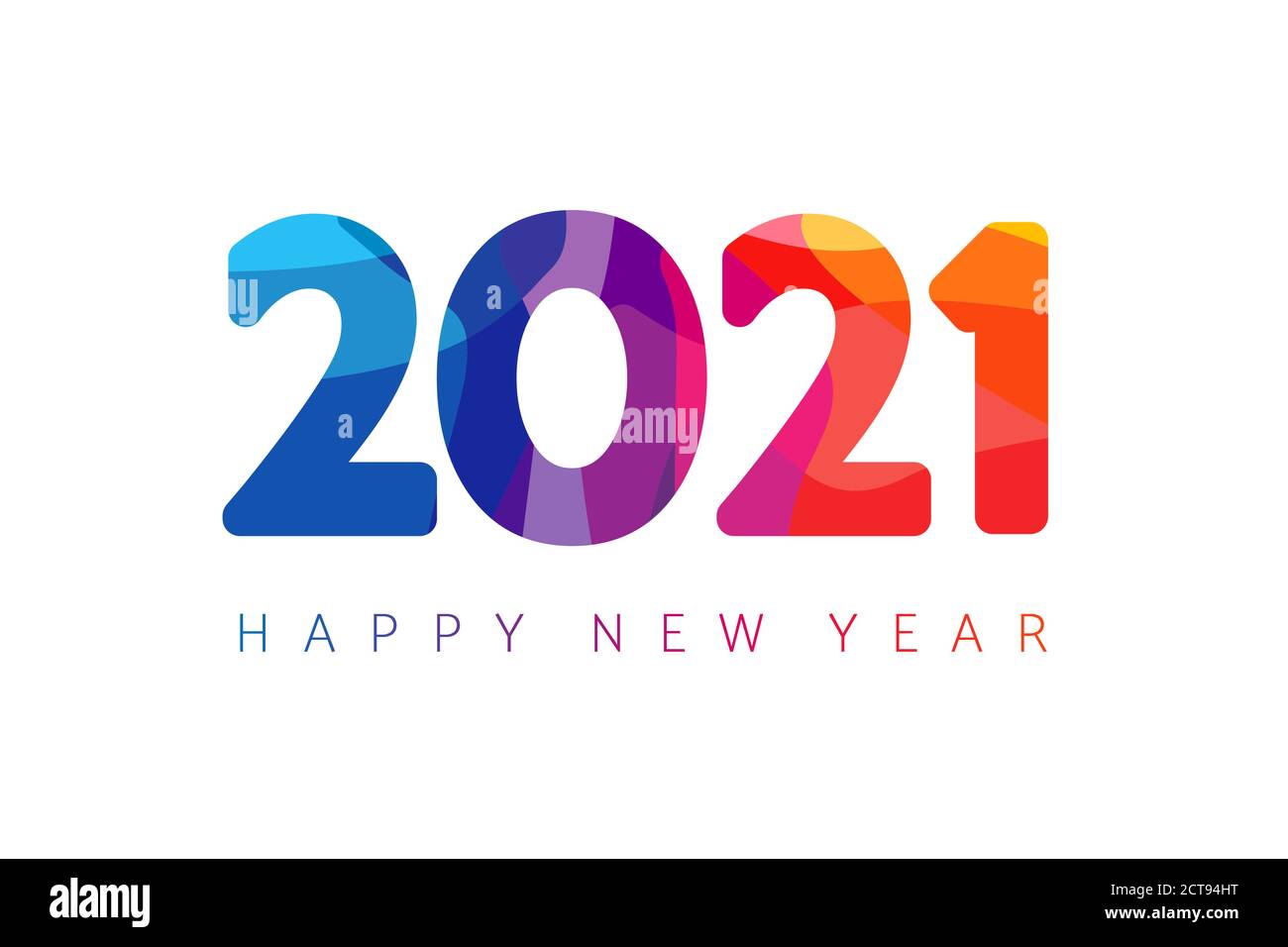 Joyeux nouvel an 2021 design de texte de logo de facette coloré. Couverture de l'agenda d'affaires pour 2021 avec souhaits. Modèle de conception de brochure, carte de Noël, bannière de vente Illustration de Vecteur