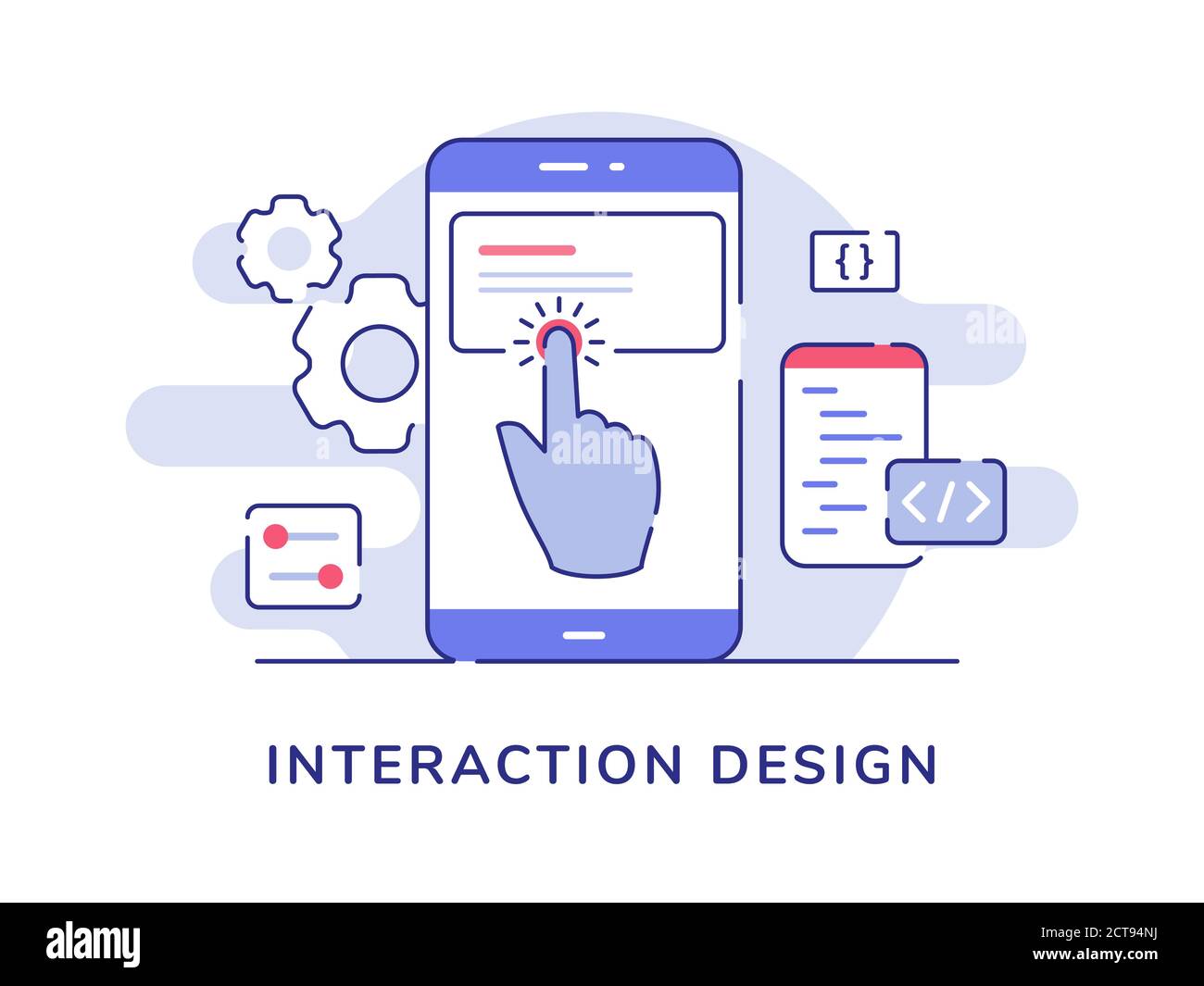 Concept d'interaction bouton tactile sur l'écran du smartphone avec style de contour plat Illustration de Vecteur
