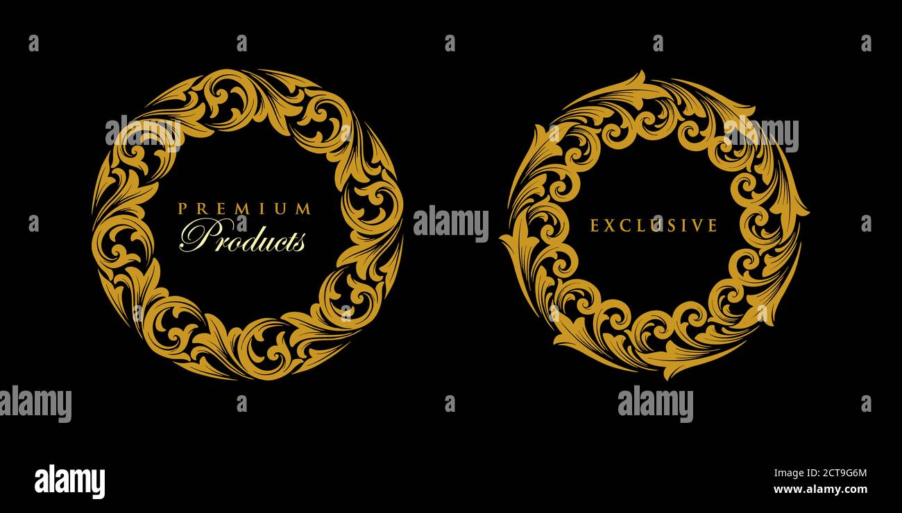 Ensemble d'ornement rond or logo emblème exclusif pour votre entreprise entreprise et luxe élégant Banque D'Images