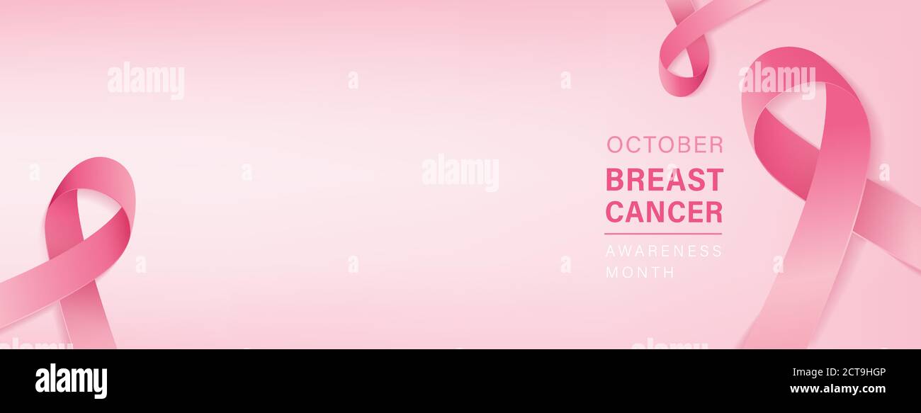 Belle bannière de campagne de sensibilisation au cancer du sein avec des symboles de ruban rose sur fond pastel dégradé rose clair et espace pour le texte Illustration de Vecteur