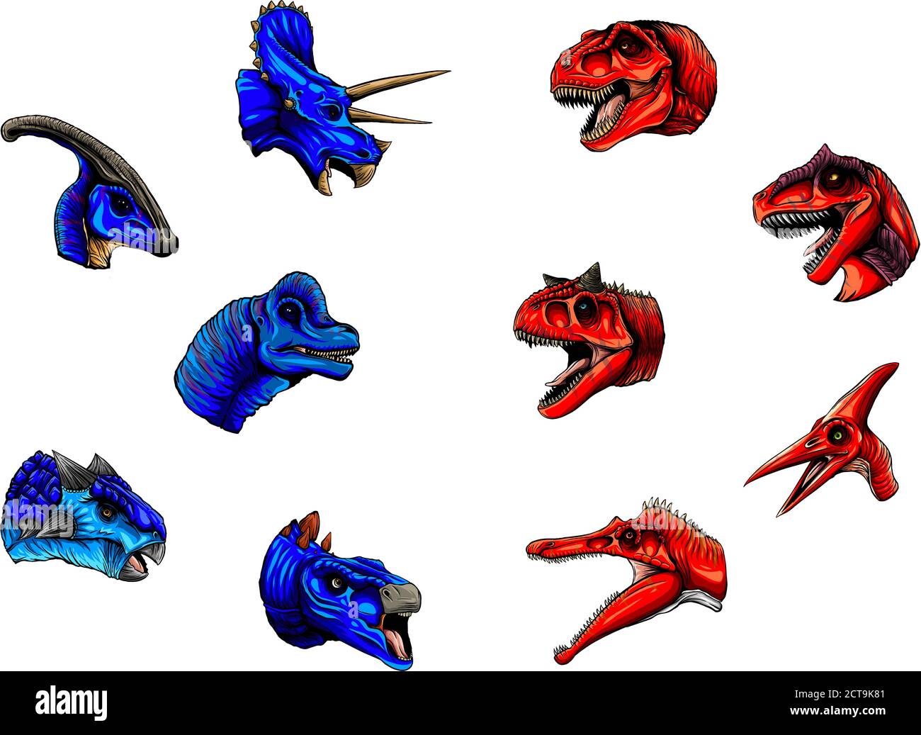 Collection de dessins animés Dinosaurs, ensemble coloré de monstres fantasy mignons, animaux et personnage préhistorique : Illustration de Vecteur