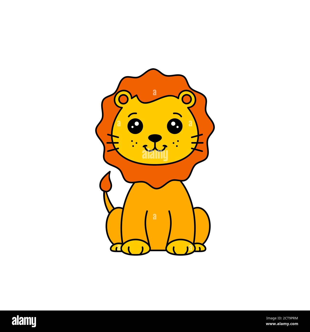 Joli petit lion style kawaii. Personnage de dessin animé. Carte de douche  de bébé. Drôle de lion assis et souriant. Isolé sur fond blanc. Animal.  Vecteur Image Vectorielle Stock - Alamy