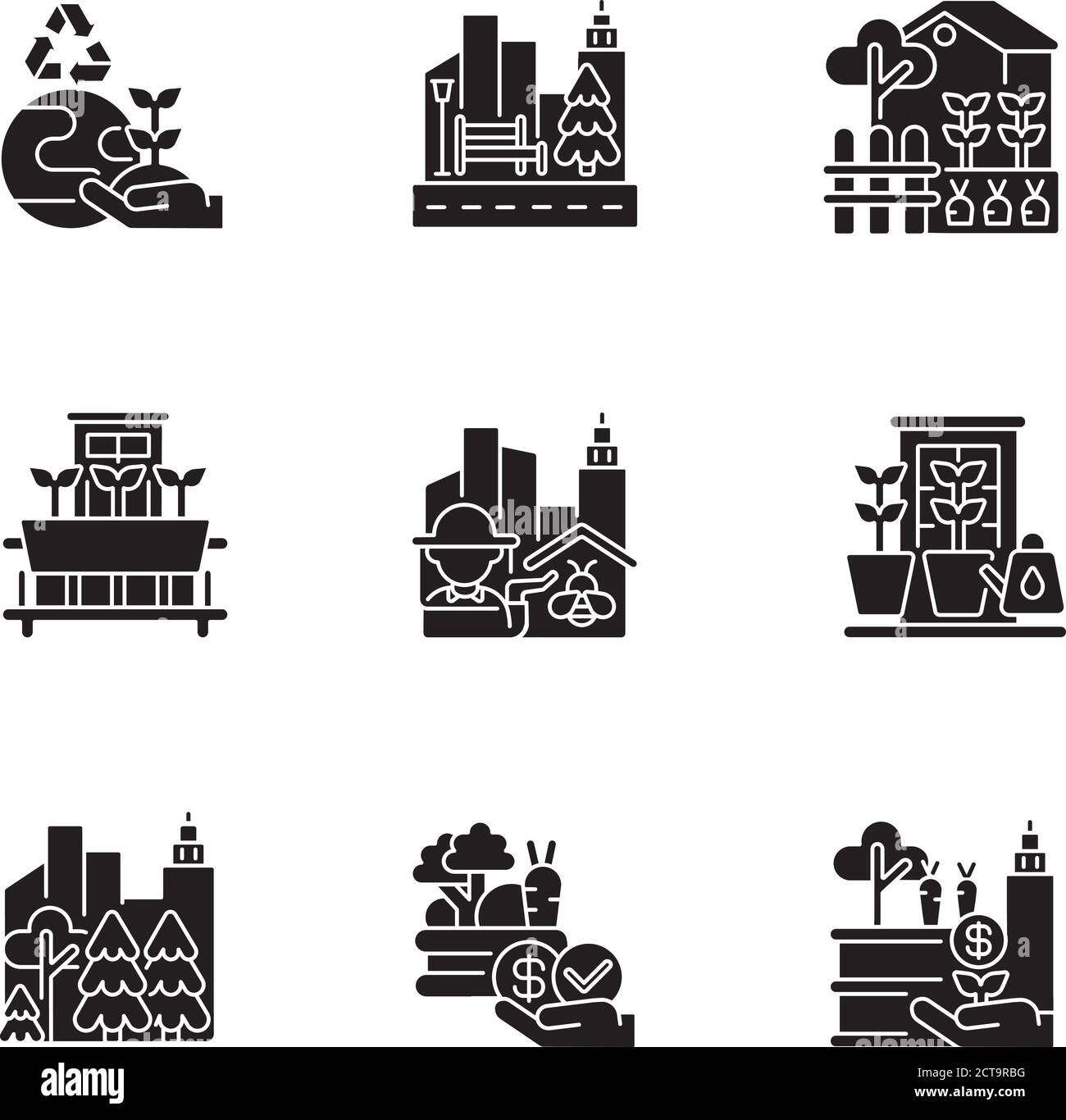 Agriculture urbaine modèle plat long ombre glyphe icônes ensemble Illustration de Vecteur