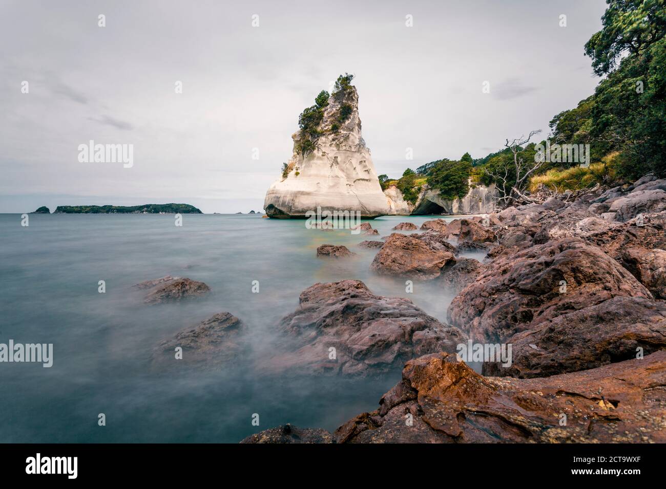 Nouvelle Zélande, île du Nord, vue de cathedral Cove sur la péninsule de Coromandel Banque D'Images