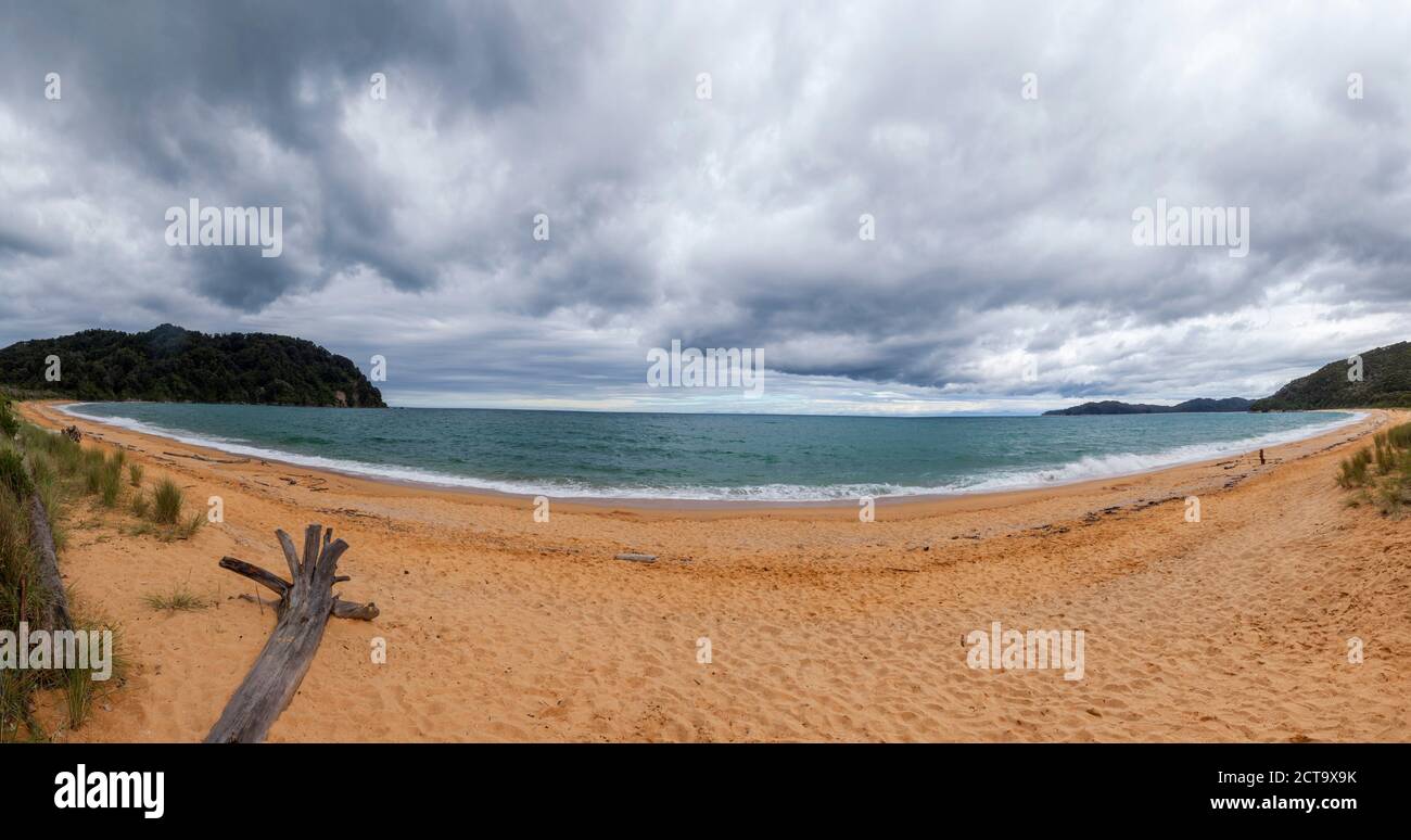 La NOUVELLE ZELANDE, Golden Bay, Totaranui, vue de la plage et de la mer Banque D'Images