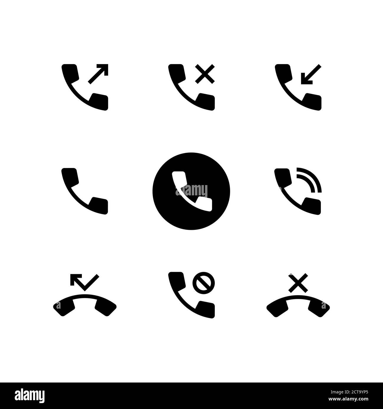 Icône d'activité du téléphone en noir. Appels rejetés, manqués, entrants et sortants. Vecteur sur fond blanc isolé. SPE 10 Illustration de Vecteur