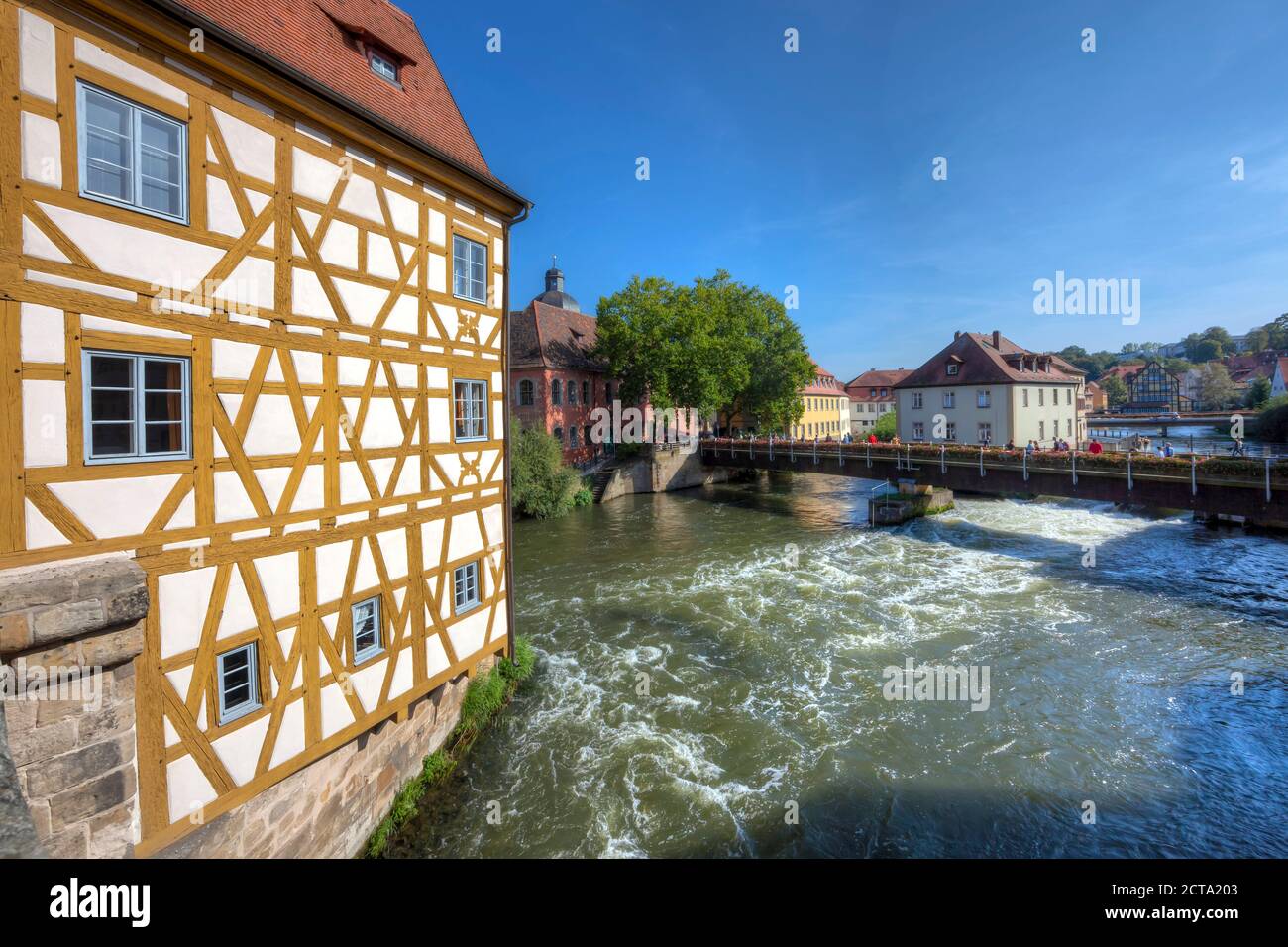 Vue depuis l'ancienne mairie sur la Regnitz, Bamberg, Bavière, Allemagne Banque D'Images