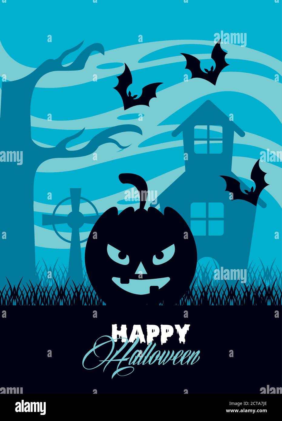 Carte De Fete D Halloween Avec Tete De Citrouille Dans Un Chateau Hante Illustration Vectorielle Image Vectorielle Stock Alamy