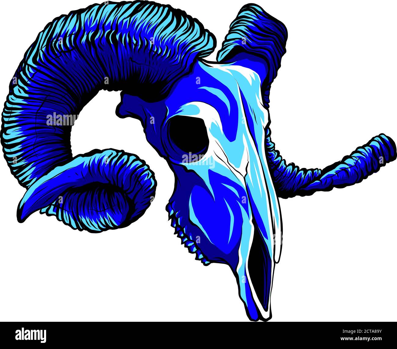 Vector Blue chèvre Tattoo Skull Illustration graphique art Illustration de Vecteur