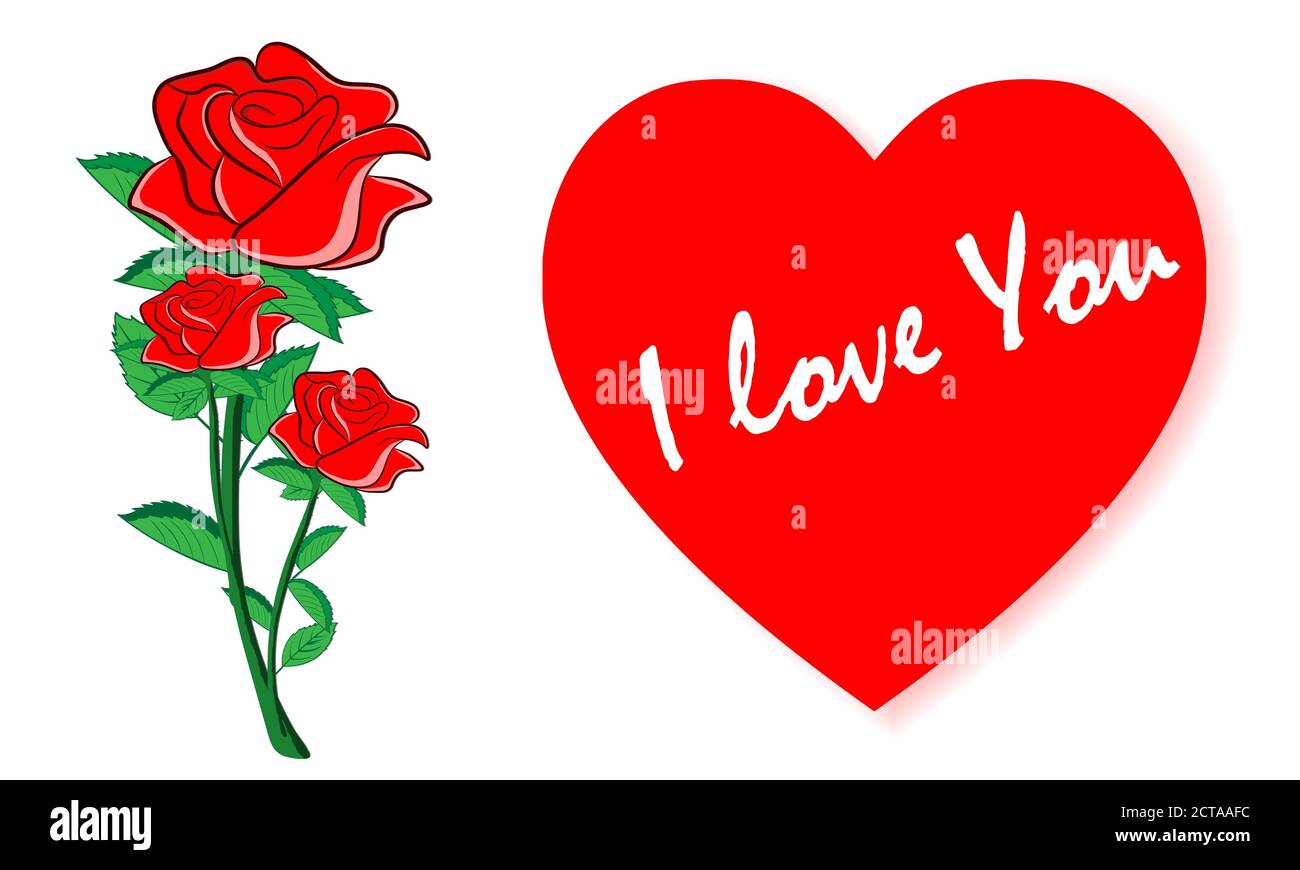 fleur rouge rose avec coeur isolé blanc arrière-plan vectoriel illustration design graphique concept valentin jour Illustration de Vecteur