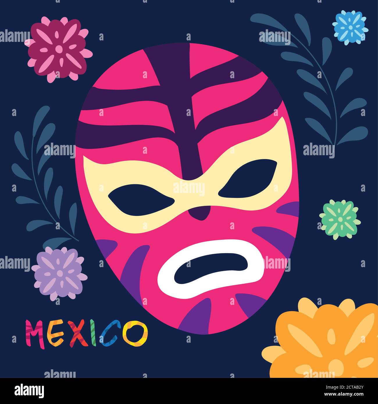 étiquetez le mexique avec le masque mexicain de lutte vecteur illustration design Illustration de Vecteur