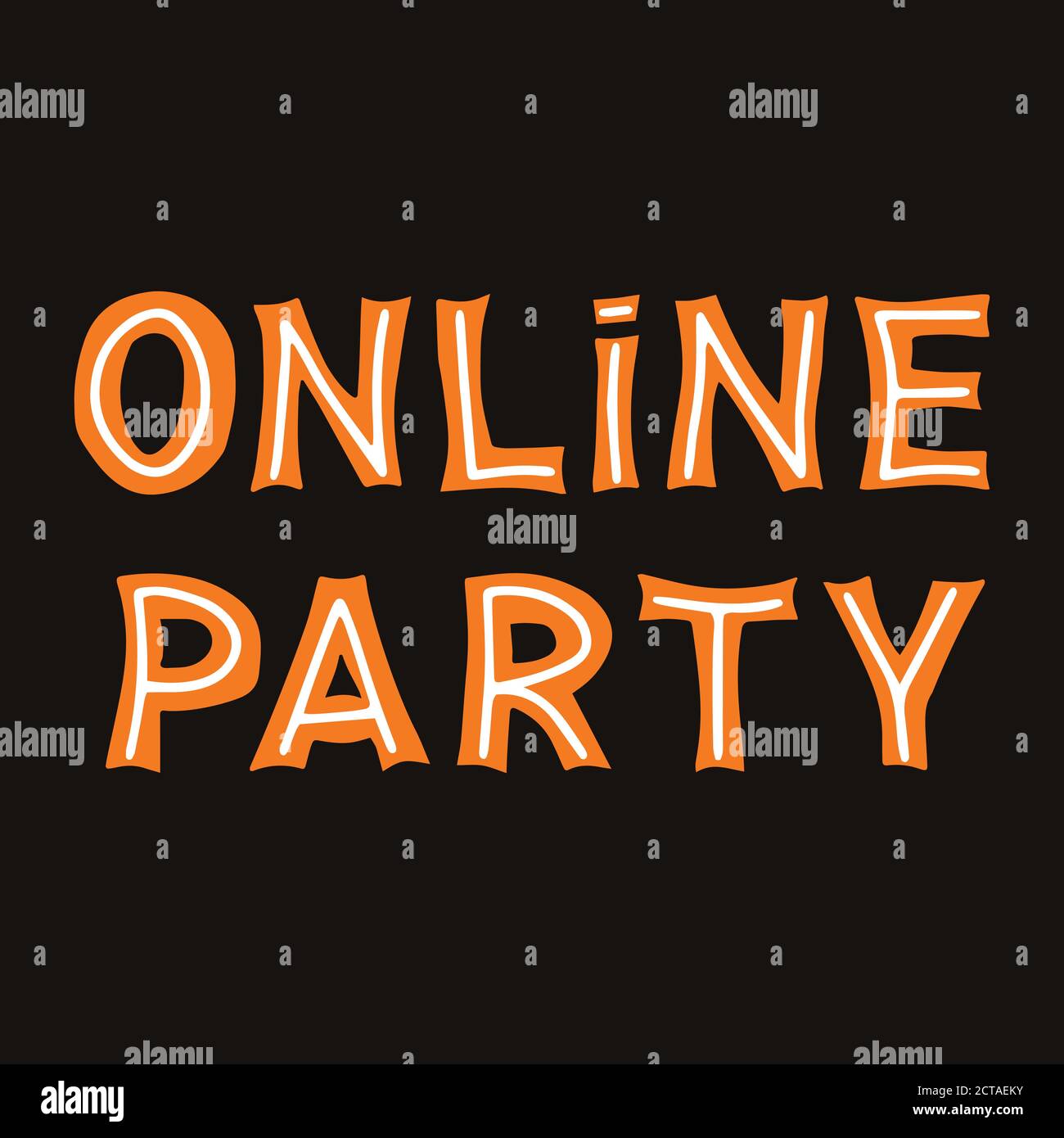 Fête en ligne. Lettrage orange avec lignes blanches sur fond sombre. Illustration du stock vectoriel. Illustration de Vecteur