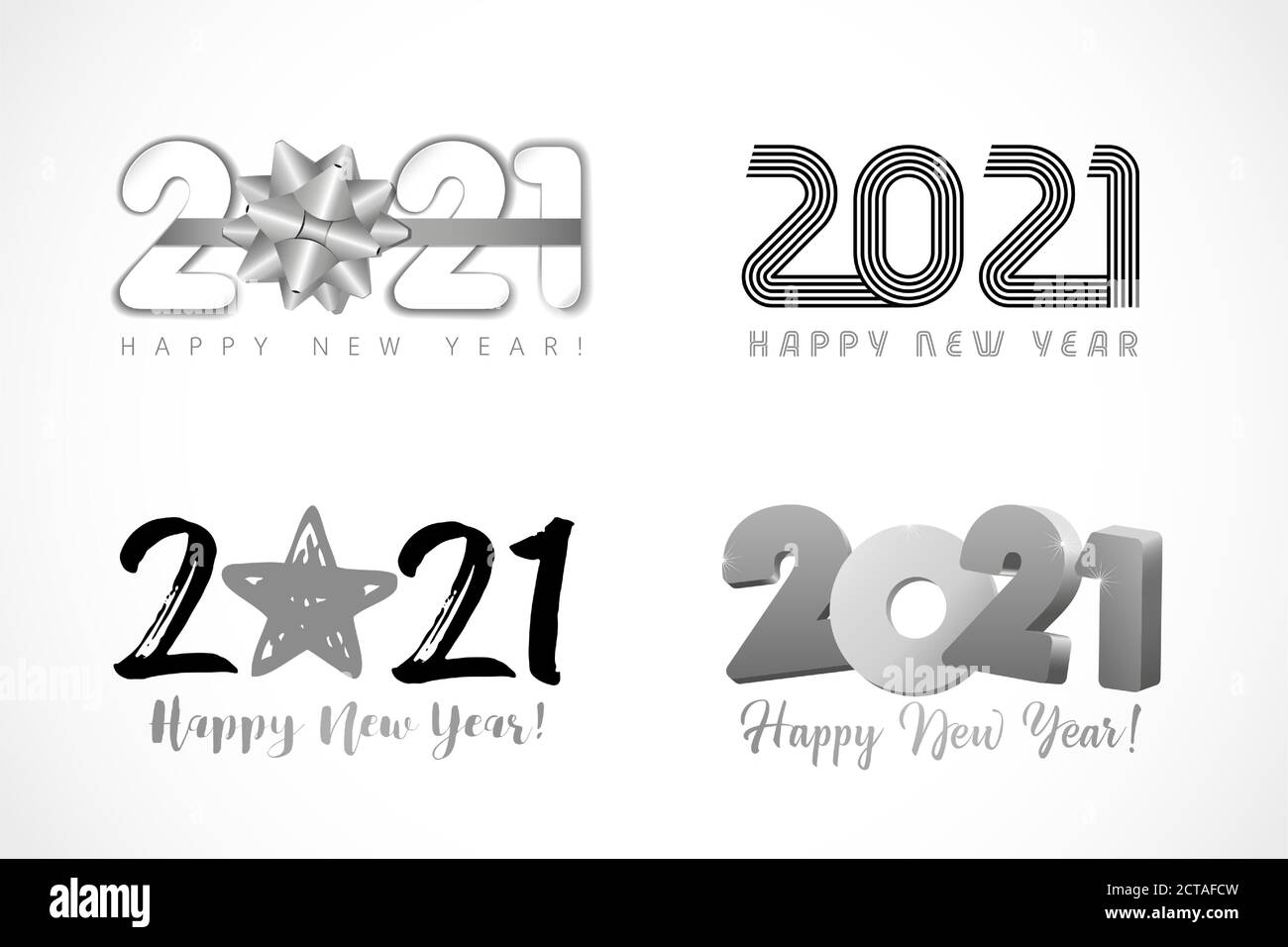 Grand ensemble de 2021 logos de bonne année. modèle de conception à 2021 numéros. Collection de 20 21 symboles bonne année avec noeud, art de ligne, étoile et Illustration de Vecteur