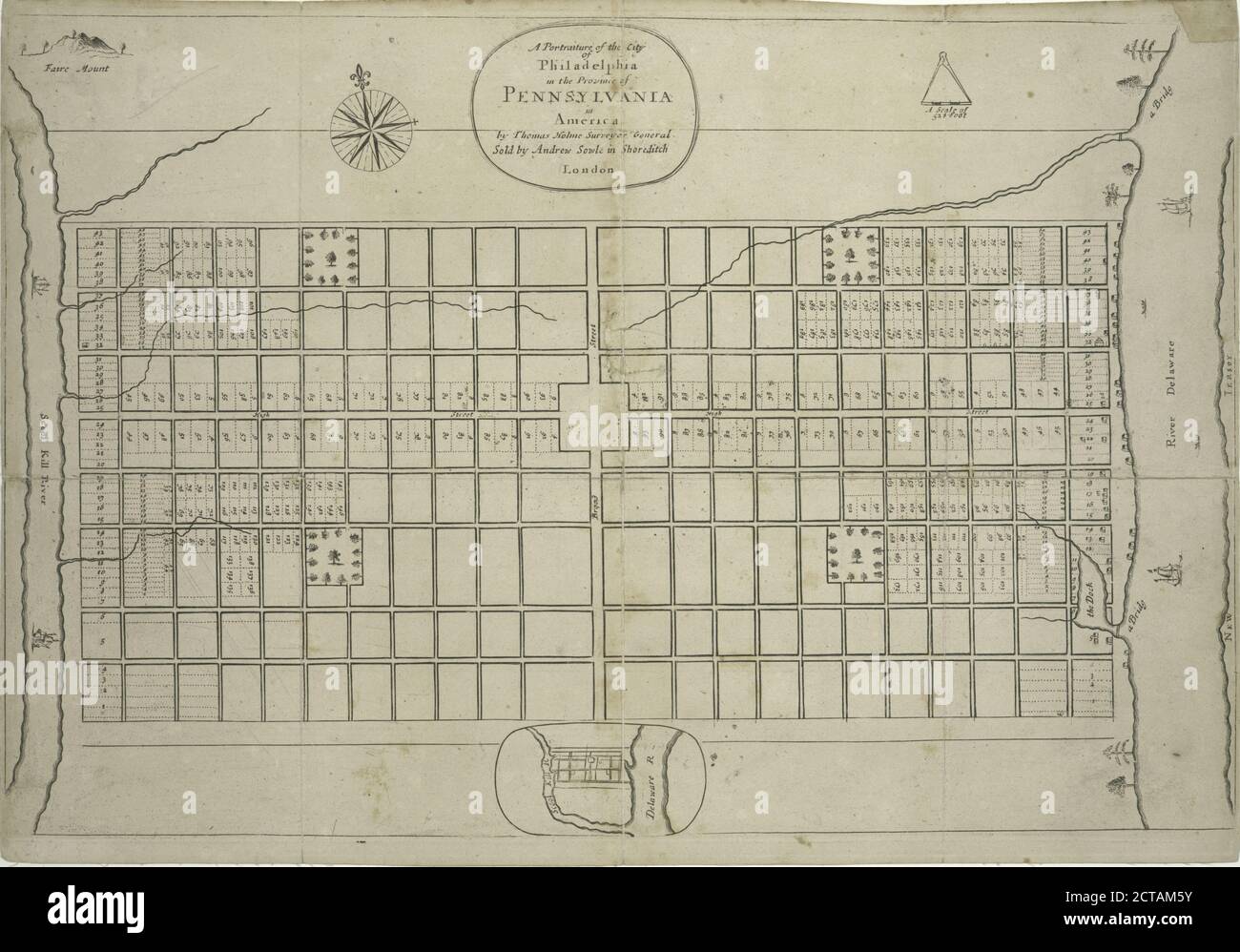 Un portrait de la ville de Philadelphie dans la province de Pennsylvanie en Amérique., image fixe, Prints, 1683, Holme, Thomas (d. 1695 Banque D'Images