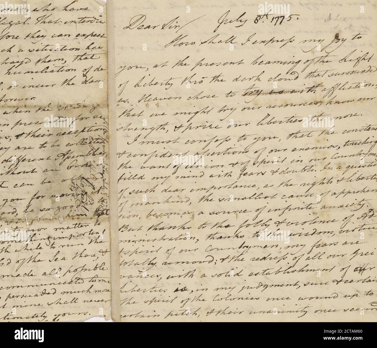Lettre d'Arthur Lee, texte, correspondance, 1775 Banque D'Images
