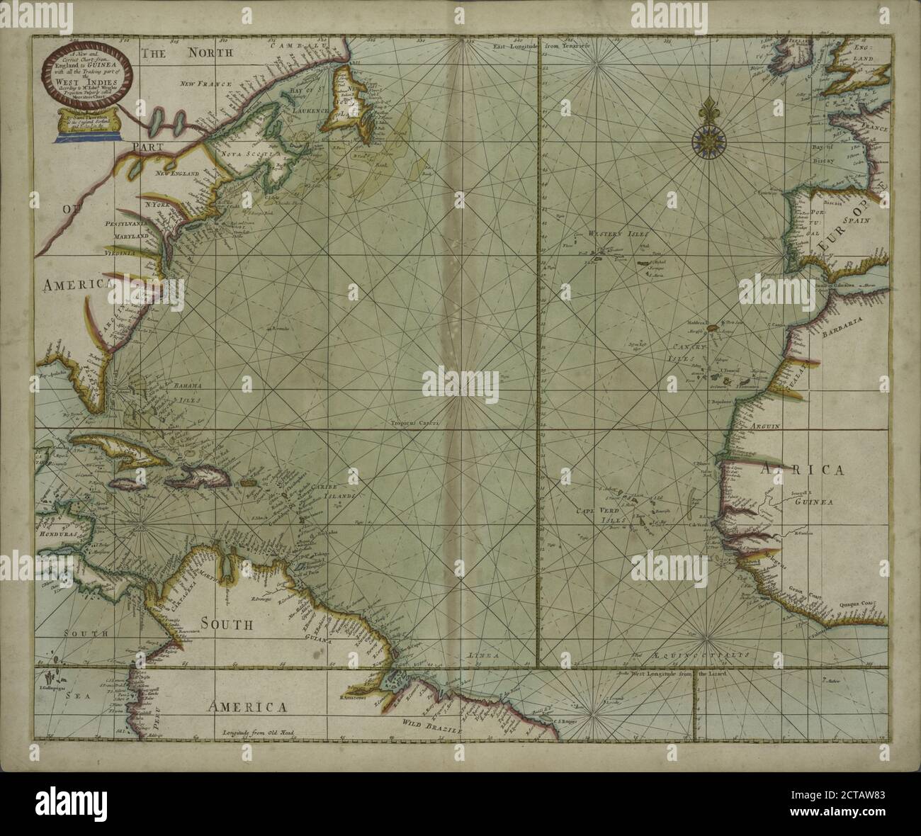Une nouvelle carte correcte de l'Angleterre à la Guinée ...., image fixe, 1702 - 1707, Thornton, Samuel Banque D'Images