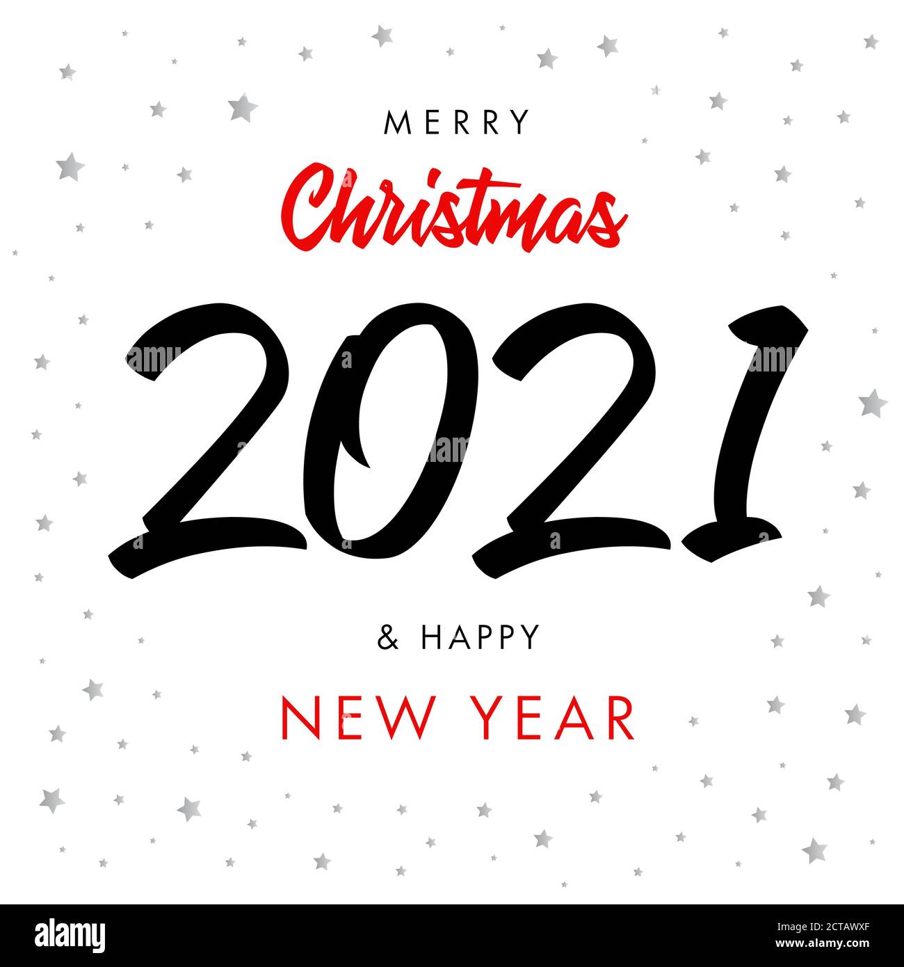 2021 texte du script de bonne année lettrage à la main. Modèle de design affiche, bannière ou carte de vœux pour Joyeux Noël à vecteur de célébration Illustration de Vecteur