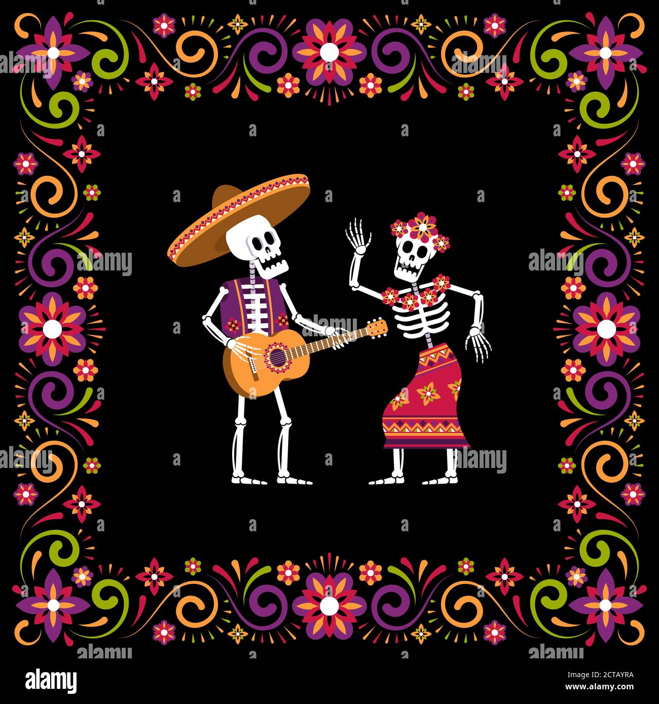 Dia de Muertos jour de cadre ornemental mort Illustration de Vecteur