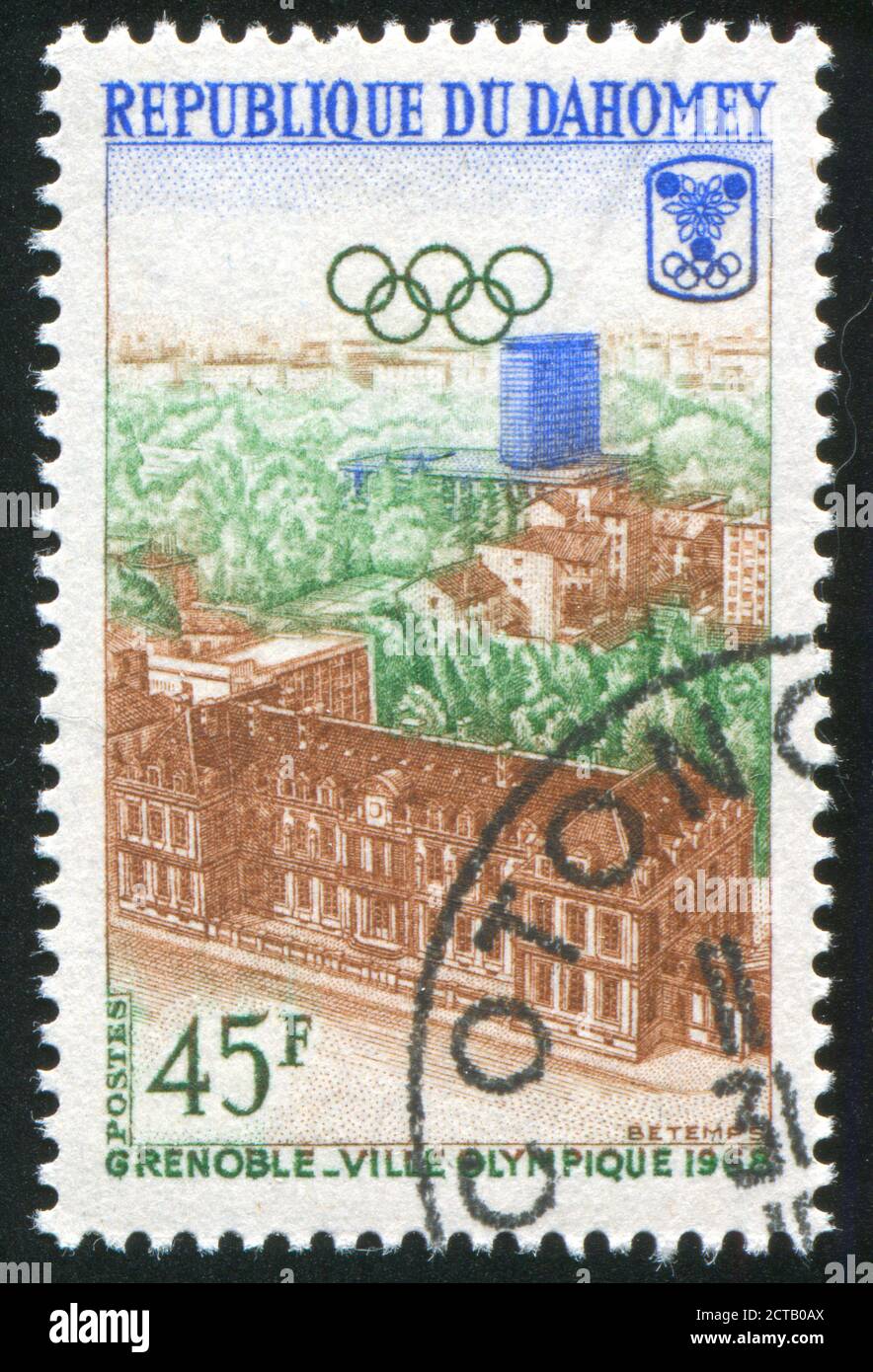 DAHOMEY VERS 1968: Timbre imprimé par Dahomey, spectacles vue de Grenoble, vers 1968 Banque D'Images