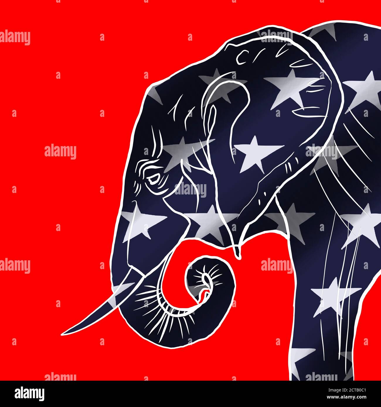 Éléphant dessiné sur fond rouge. Élections 2020. Parti républicain. Banque D'Images