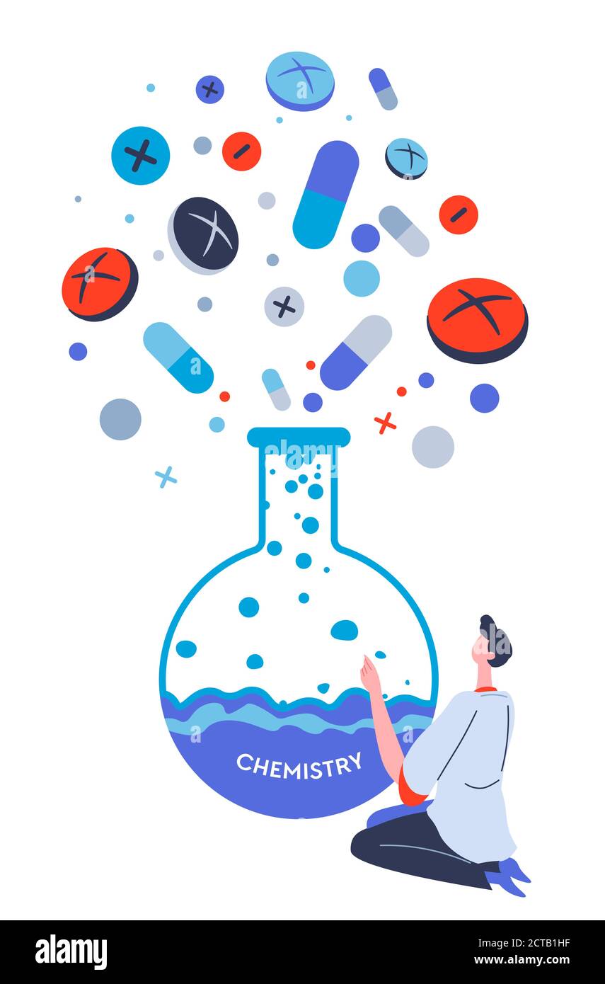 Industrie pharmaceutique fabrication de pilules et capsules, leçons de chimie Illustration de Vecteur