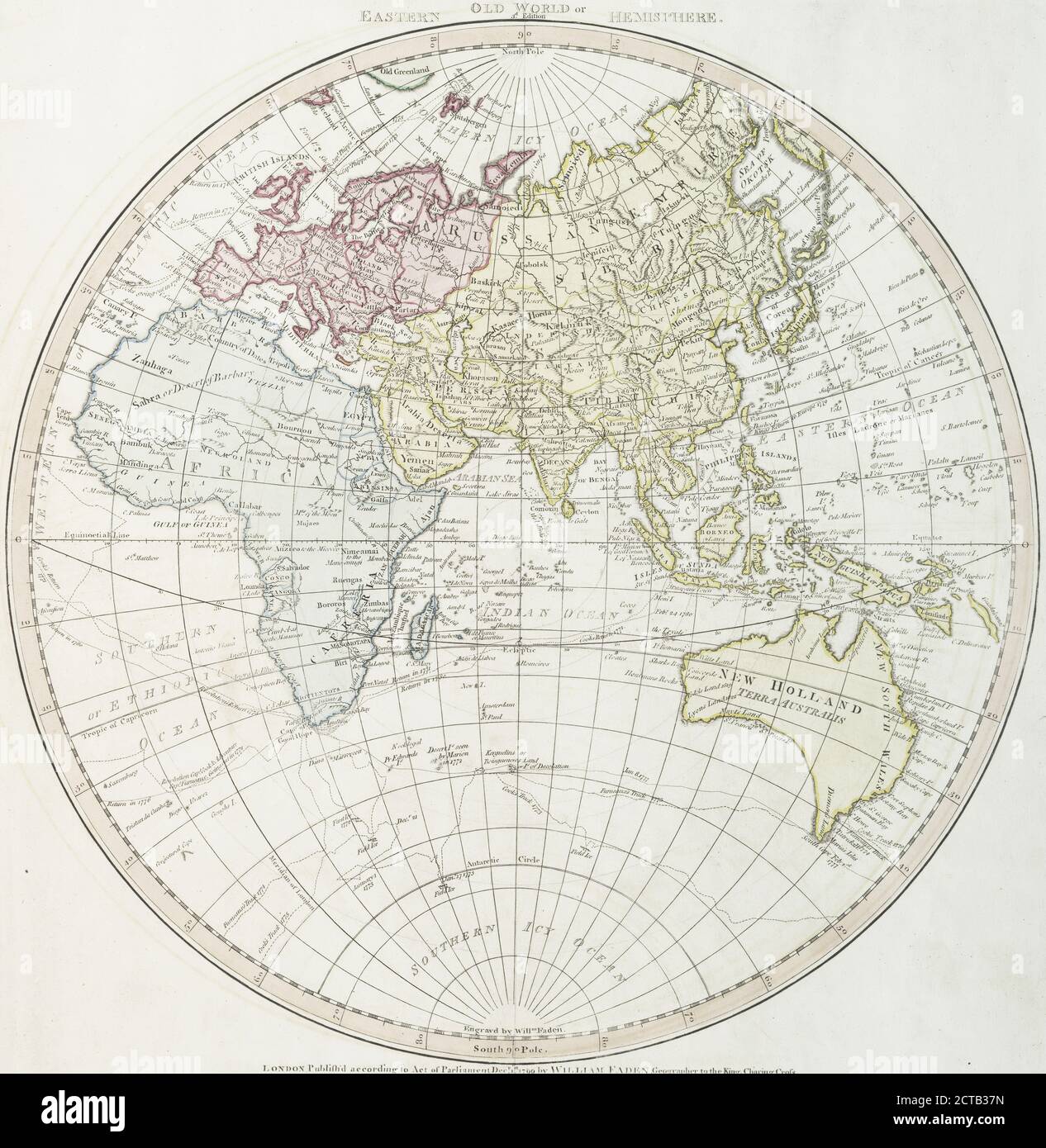 Nouveau monde, Or, hémisphère occidental ; ancien monde, Or, hémisphère oriental., cartographique, cartes, 1790, Faden, William (1750?-1836 Banque D'Images