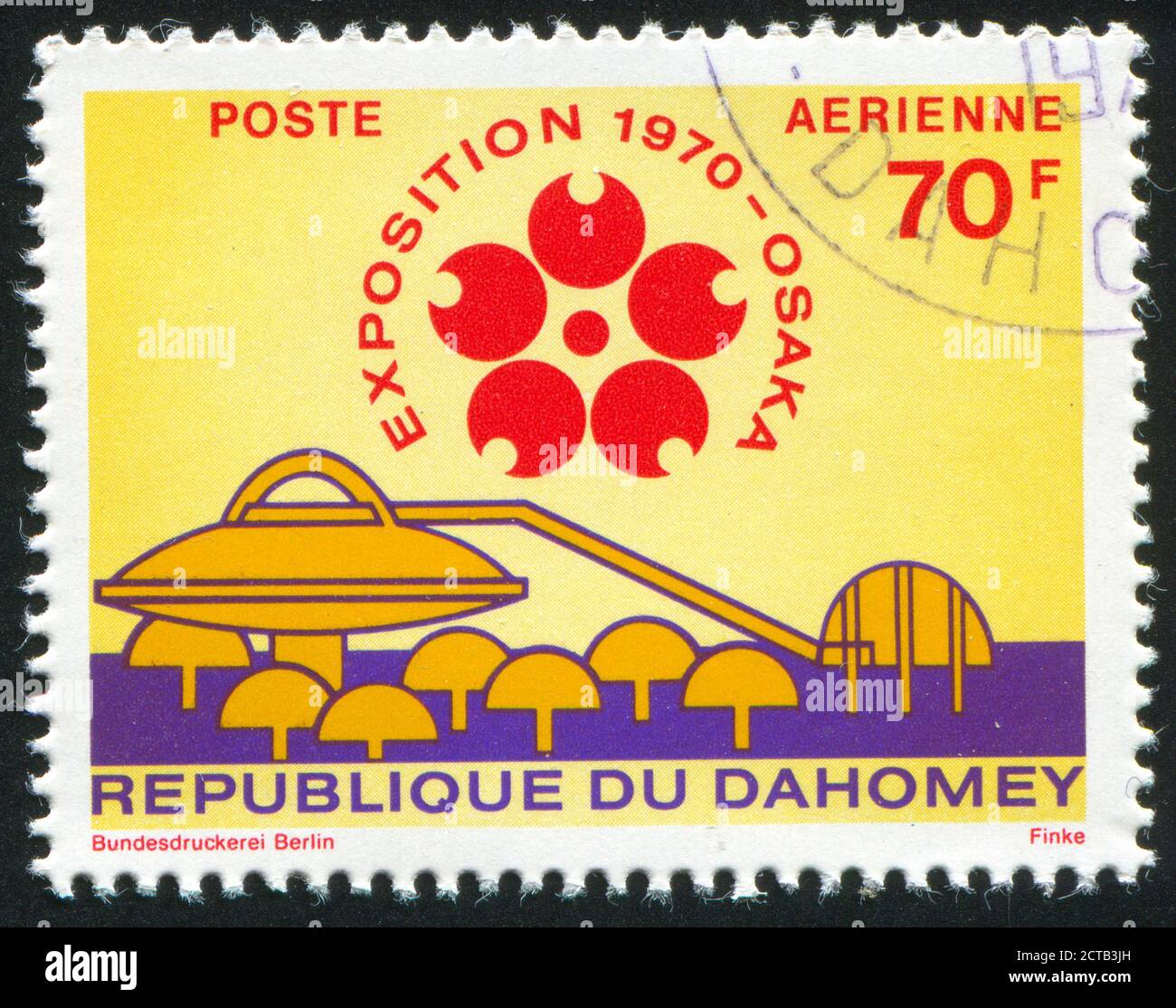 DAHOMEY VERS 1970 : timbre imprimé par Dahomey, exposition 1970 Emblem et pavillon Dahomey, vers 1970 Banque D'Images