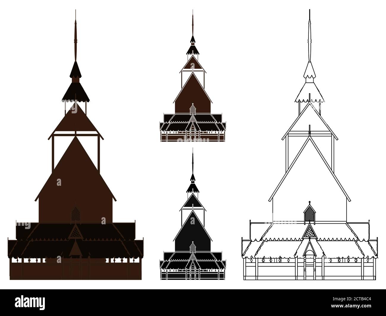 Borgund stave église en face, Norvège Illustration de Vecteur