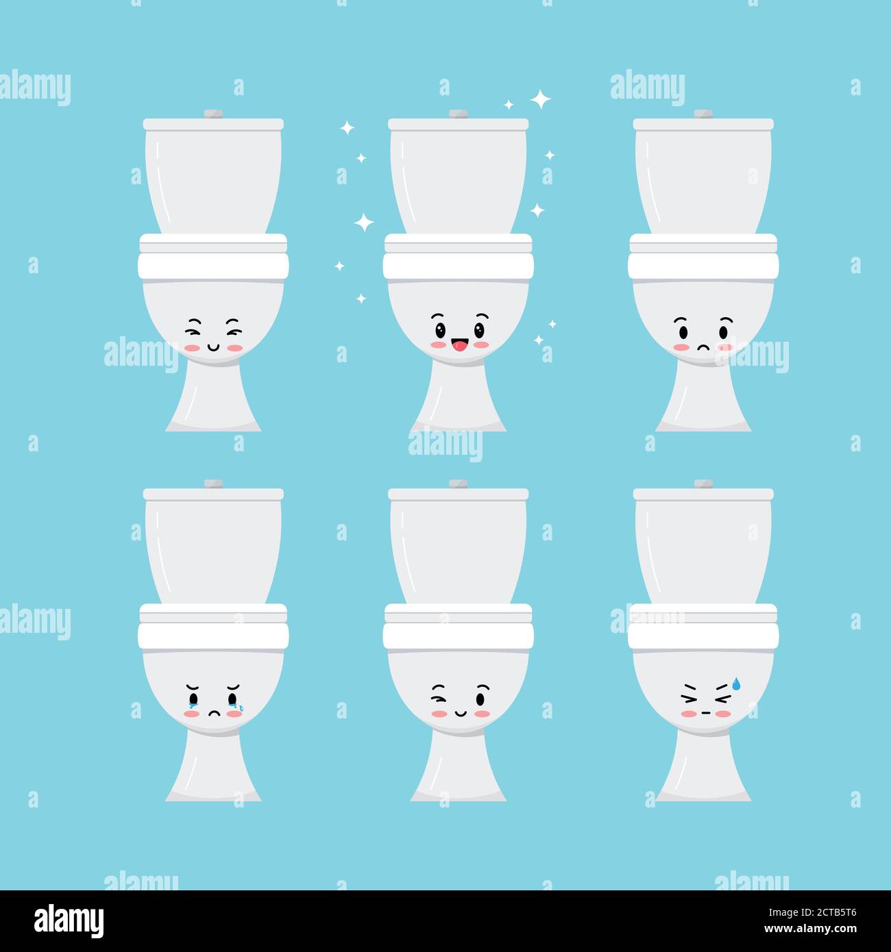 Joli bol de toilette blanc vecteur emoji ensemble isolé sur fond. Illustration de Vecteur