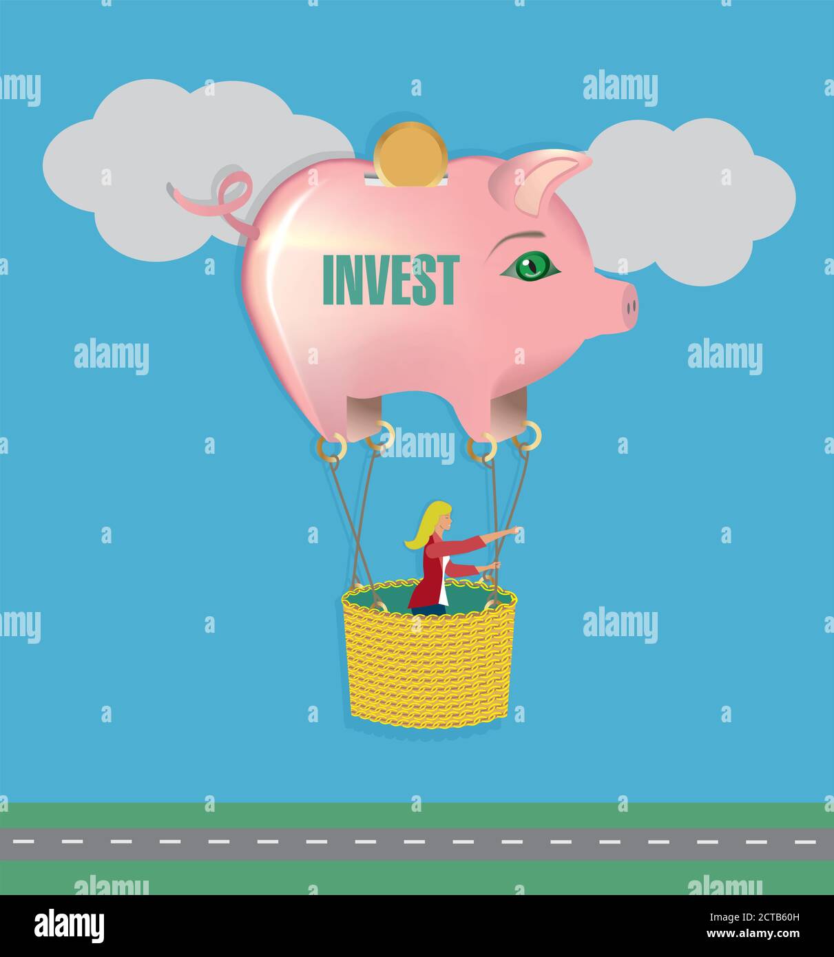 Pink Piggy Bank comme ballon d'air chaud. Illustration vectorielle. EPS10. Illustration de Vecteur