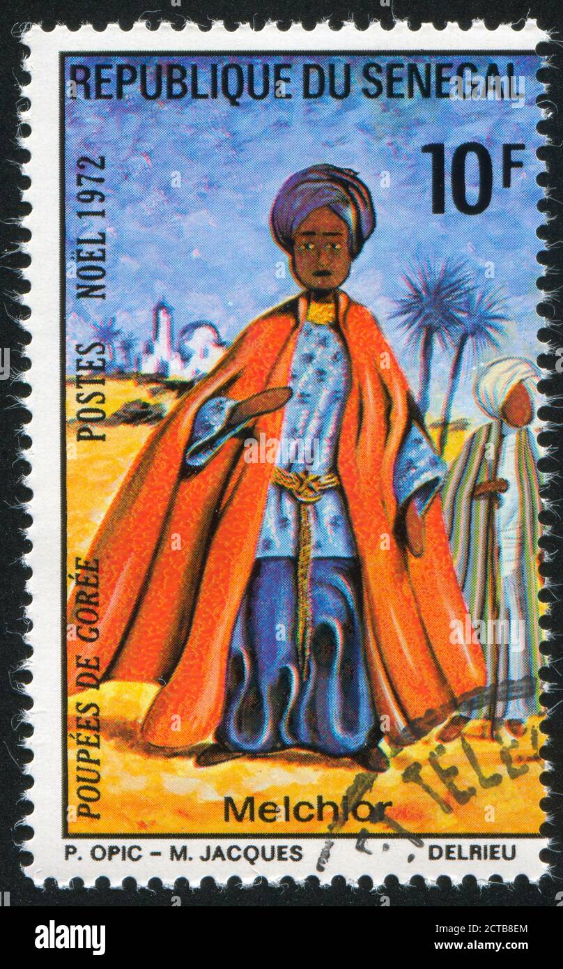 SÉNÉGAL - VERS 1972 : timbre imprimé par le Sénégal, montre Melchior, vers 1972 Banque D'Images