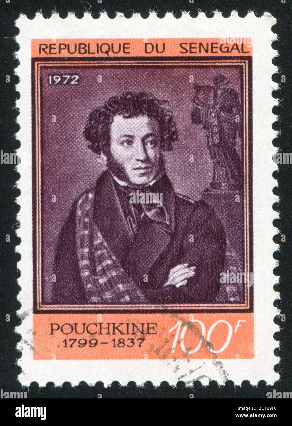 SÉNÉGAL - VERS 1931 : timbre imprimé par le Sénégal, montre Aleksander Pouchkine, vers 1931. Banque D'Images