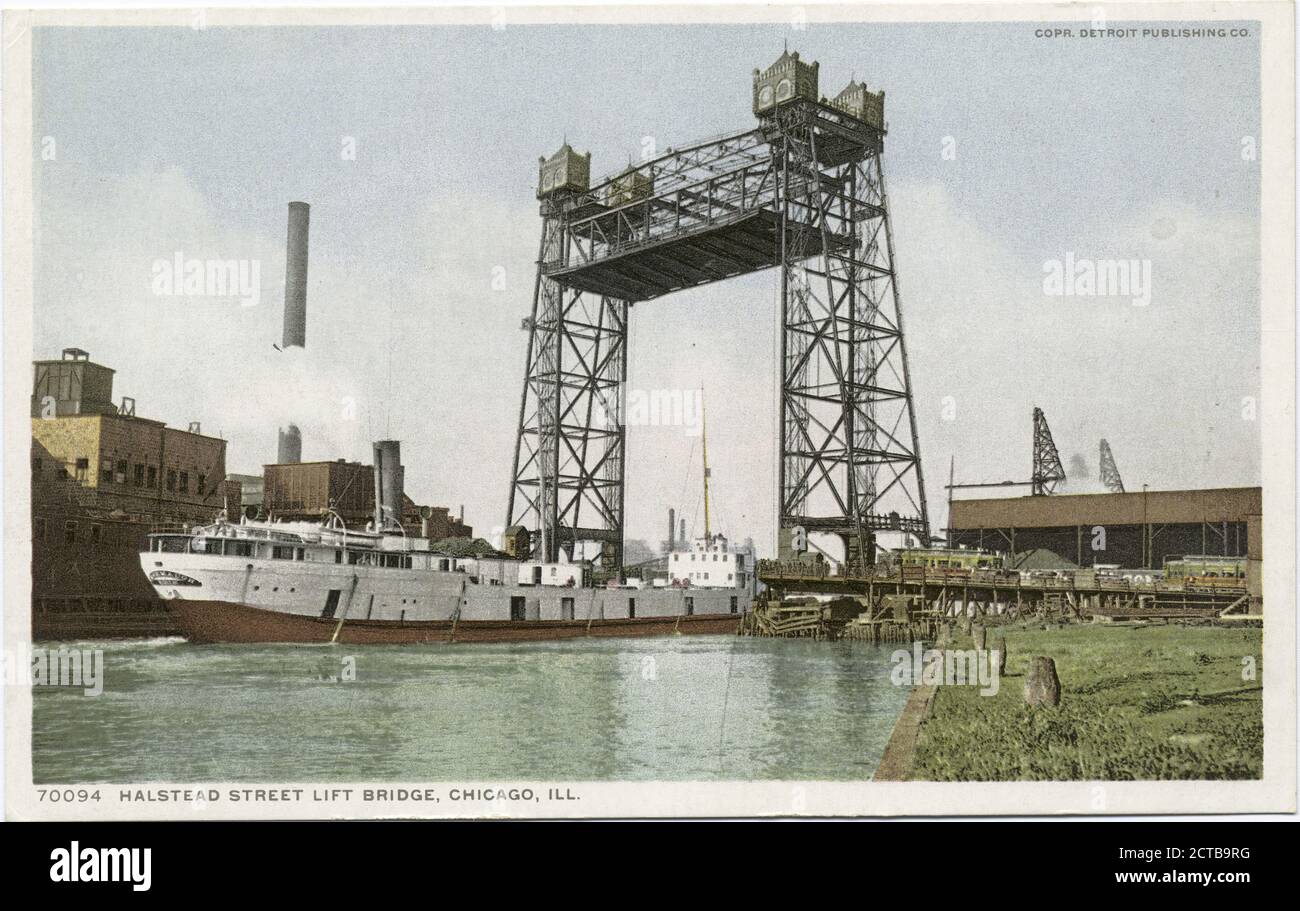 Halstead Street Lift Bridge, Chicago, Illinois, photo, cartes postales, 1898 - 1931 Banque D'Images