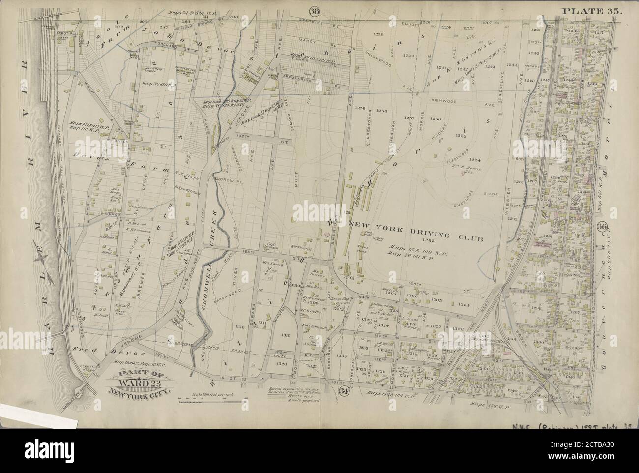 Planche 35: Délimitée par... N. Third Avenue, 161e rue, Jerome Avenue, Harlem River et Depot place., image fixe, cartes, 1885, Robinson, E. (Elisha), Pidgeon, R. H. (Roger H. Banque D'Images